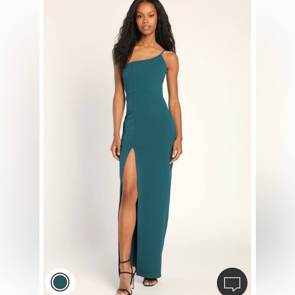 Lulus Teal Green One Shoulder Maxi Dress, large, worn once